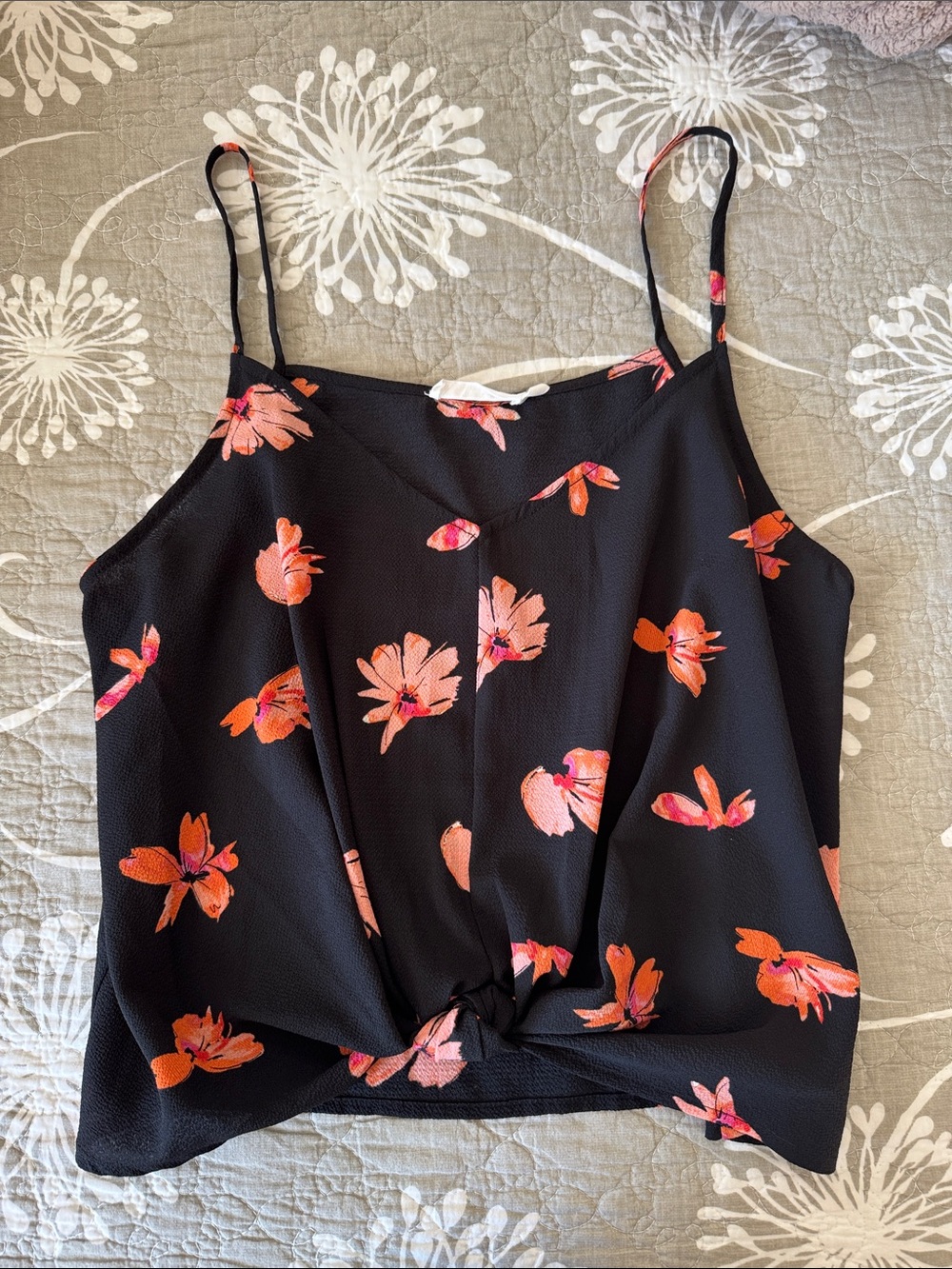 Lush Black Cami Top with Pink and Orange Floral Print